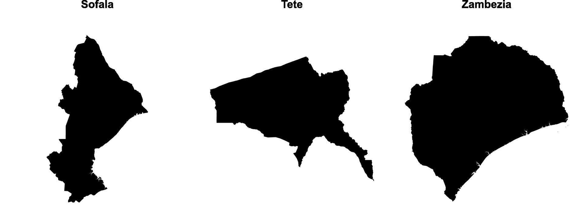 Sofala, Tete, Zambezia outline maps vector
