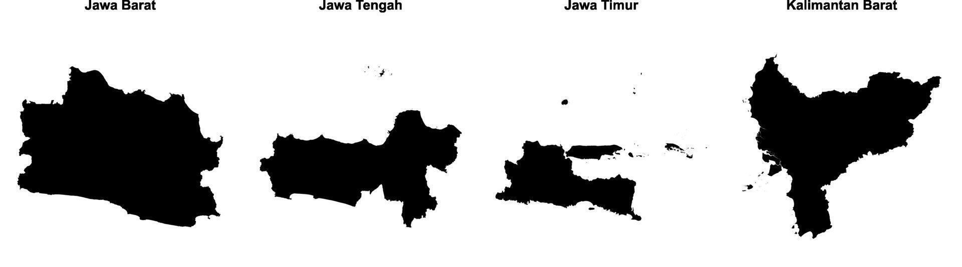 Jawa Barat, Jawa Tengah, Jawa Timur, Kalimantan Barat outline maps vector