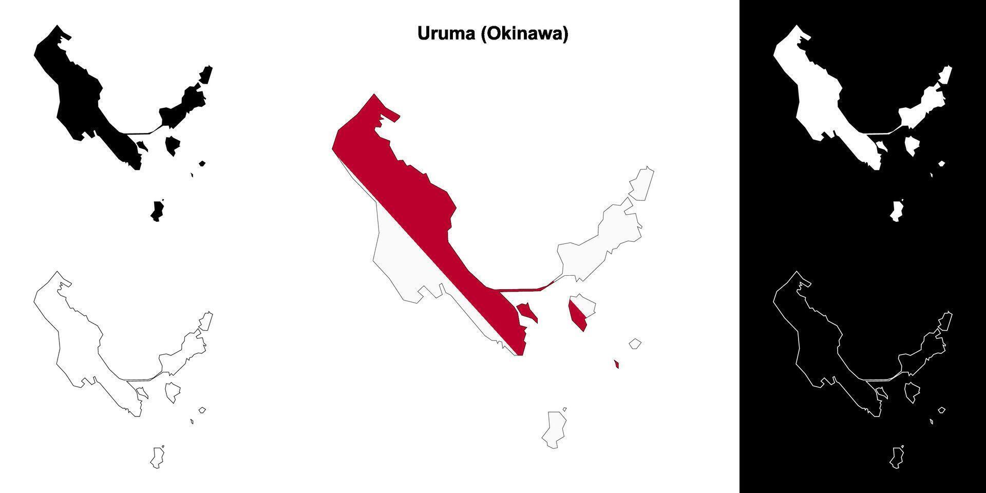 Uruma, Okinawa outline map set vector