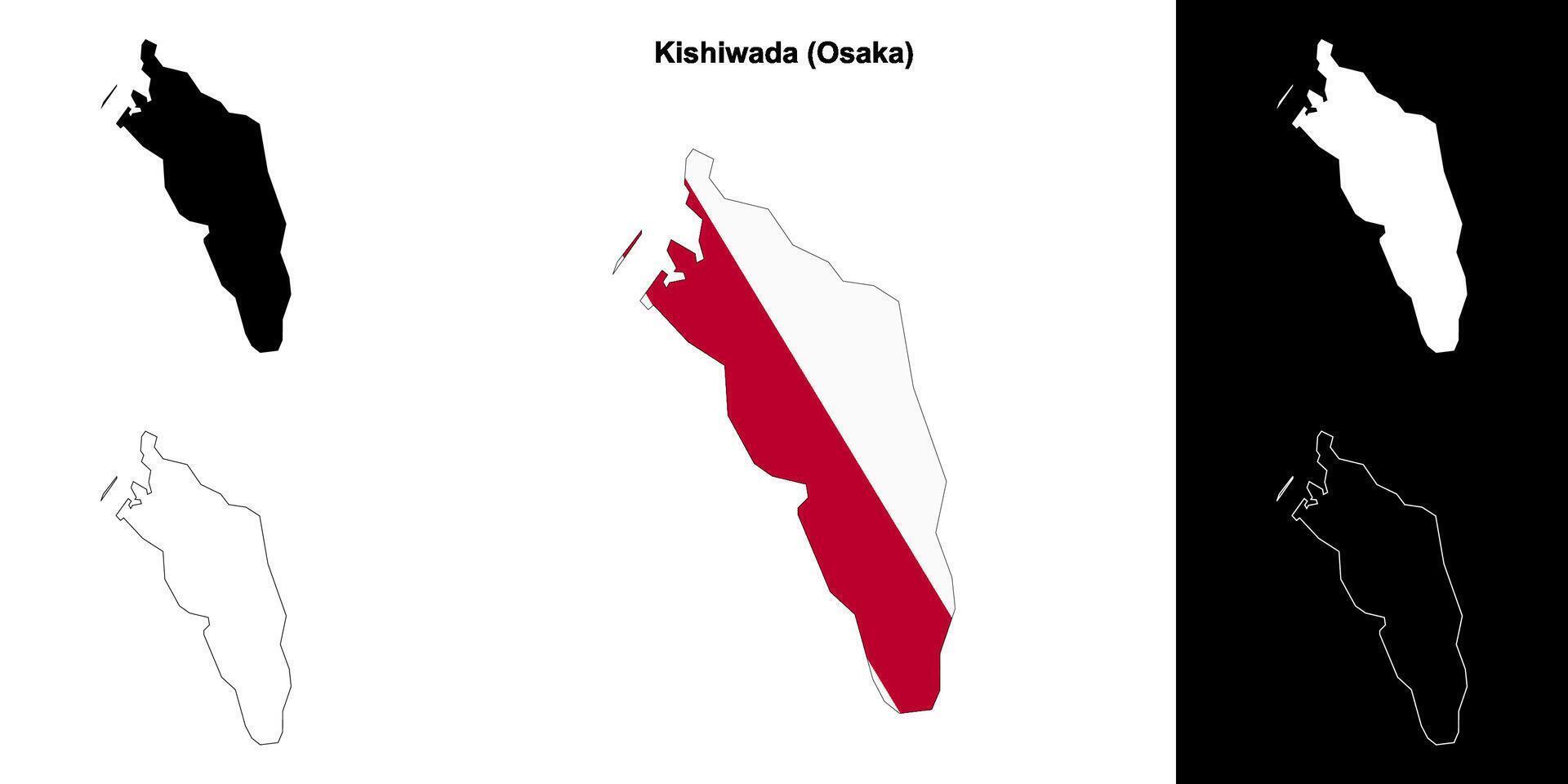 Kishiwada, Osaka outline map set vector