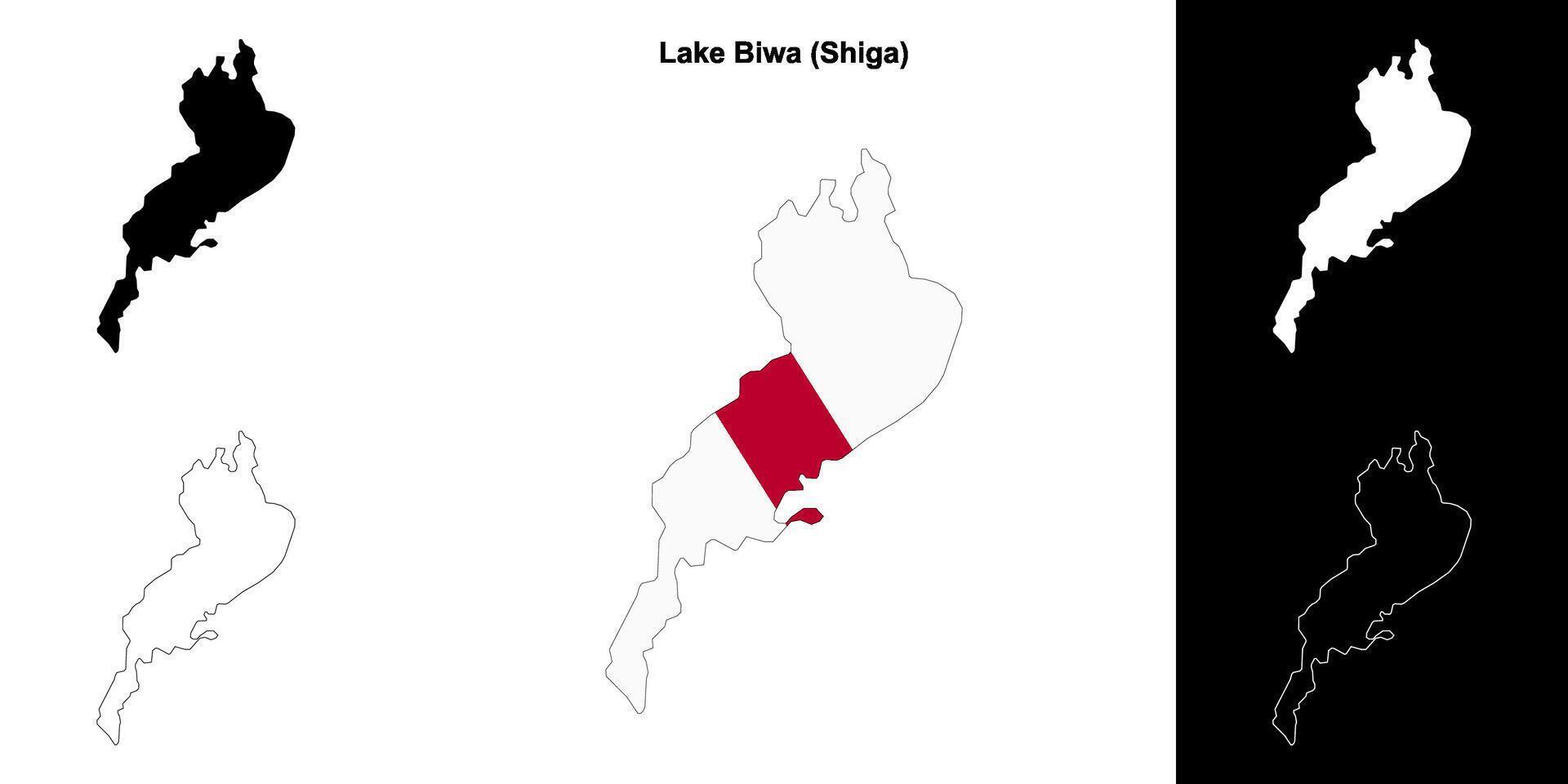 Lake Biwa, Shiga outline map set vector