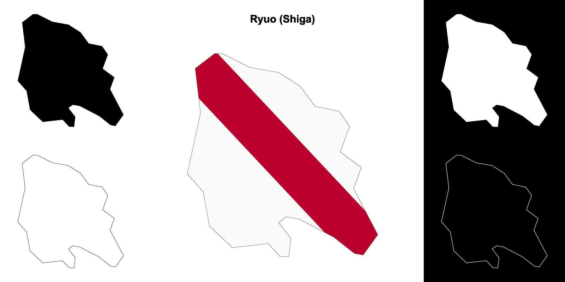 Ryuo, Shiga outline map set vector