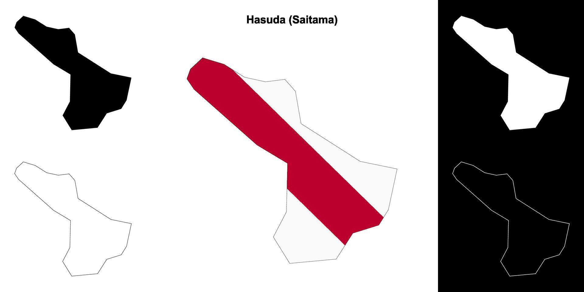 Hasuda, Saitama outline map set vector
