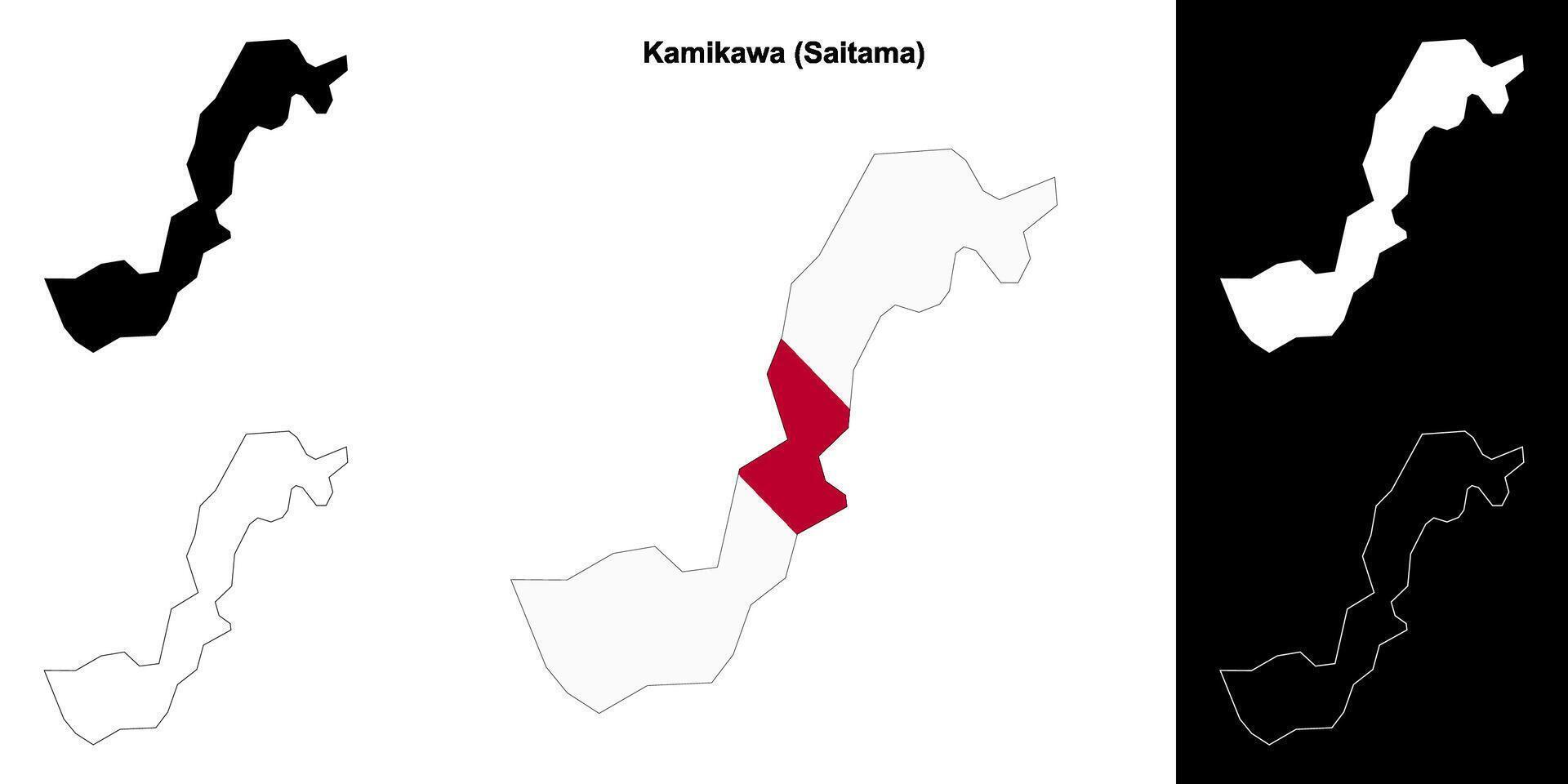 Kamikawa, Saitama outline map set vector