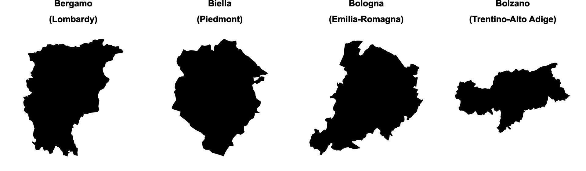 Bergamo, Biella, Bologna, Bolzano outline maps vector