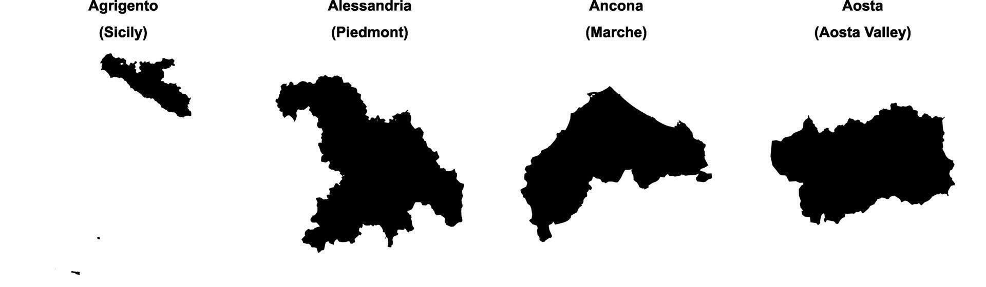 Agrigento, Alessandria, Ancona, Aosta outline maps vector