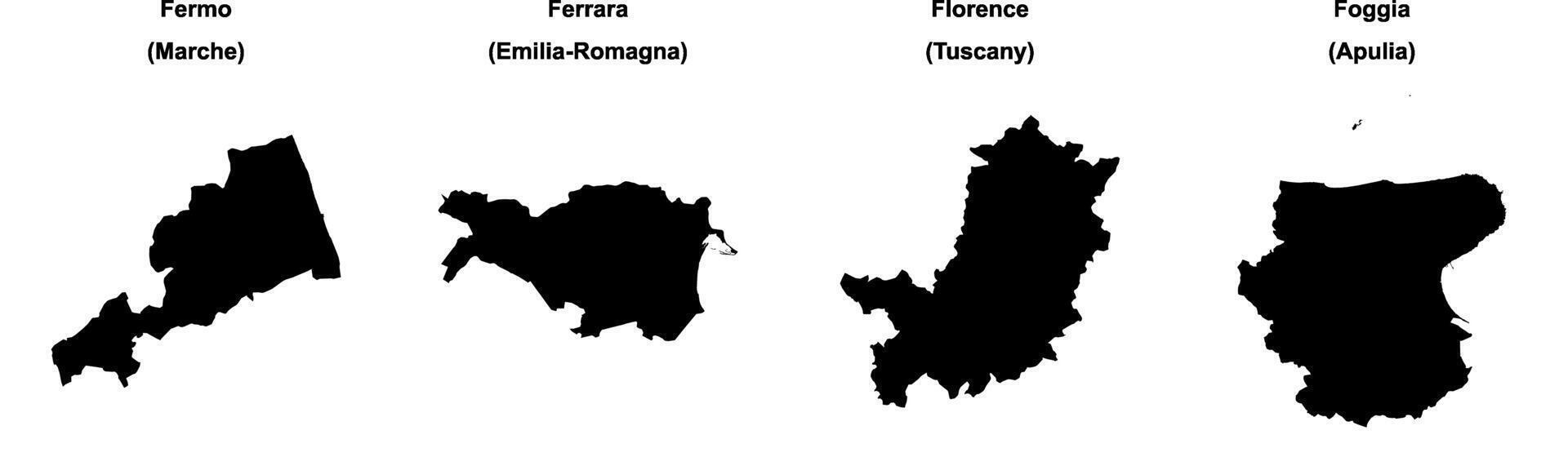 Fermo, Ferrara, Florence, Foggia outline maps vector