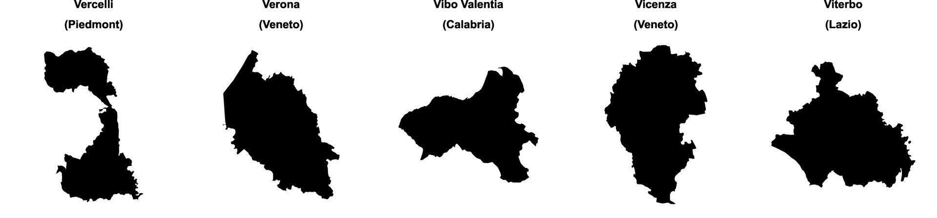 Vercelli, Verona, Vibo Valentia, Vicenza, Viterbo outline maps vector