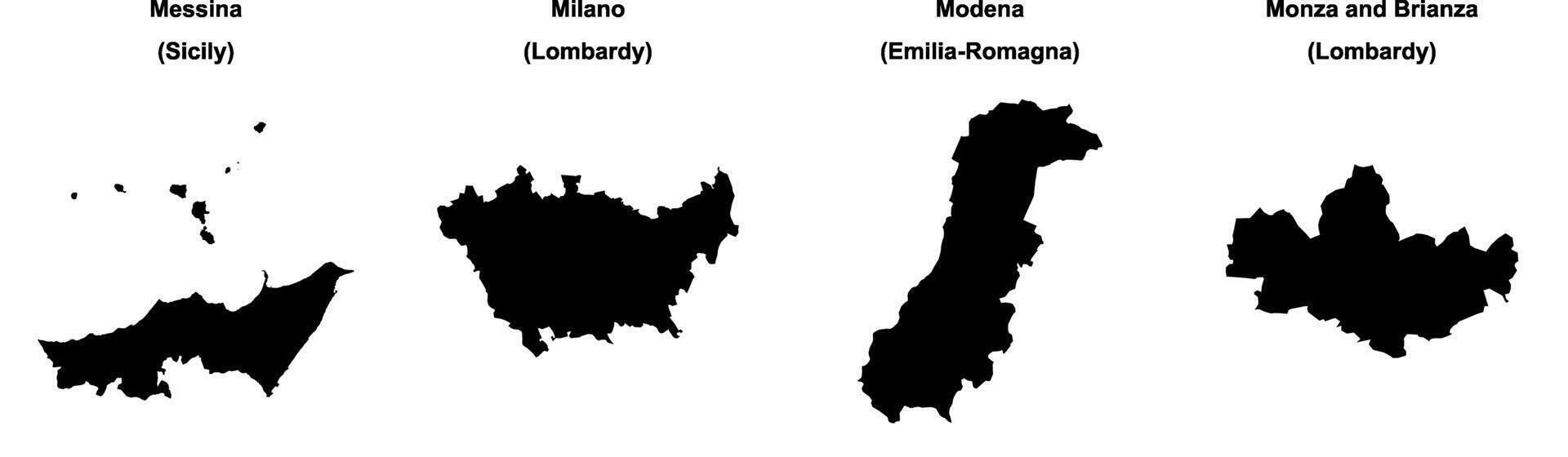 Messina, Milano, Modena, Monza and Brianza outline maps vector