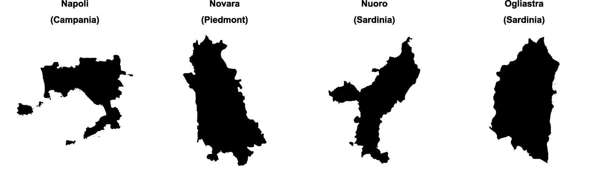Napoli, Novara, Nuoro, Ogliastra outline maps vector