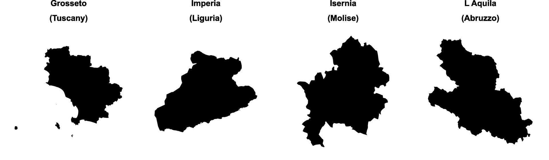 Grosseto, Imperia, Isernia, L Aquila outline maps vector