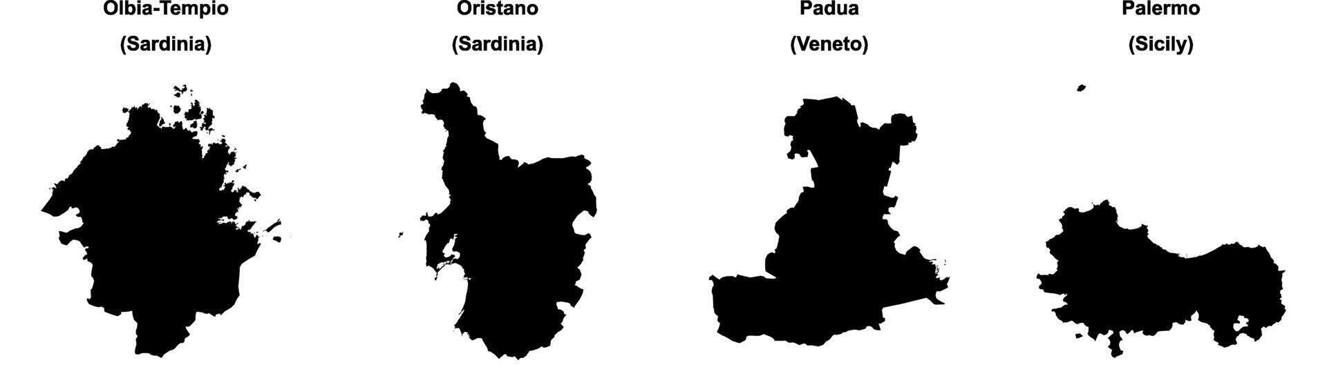 Olbia Tempio, Oristano, Padua, Palermo outline maps vector
