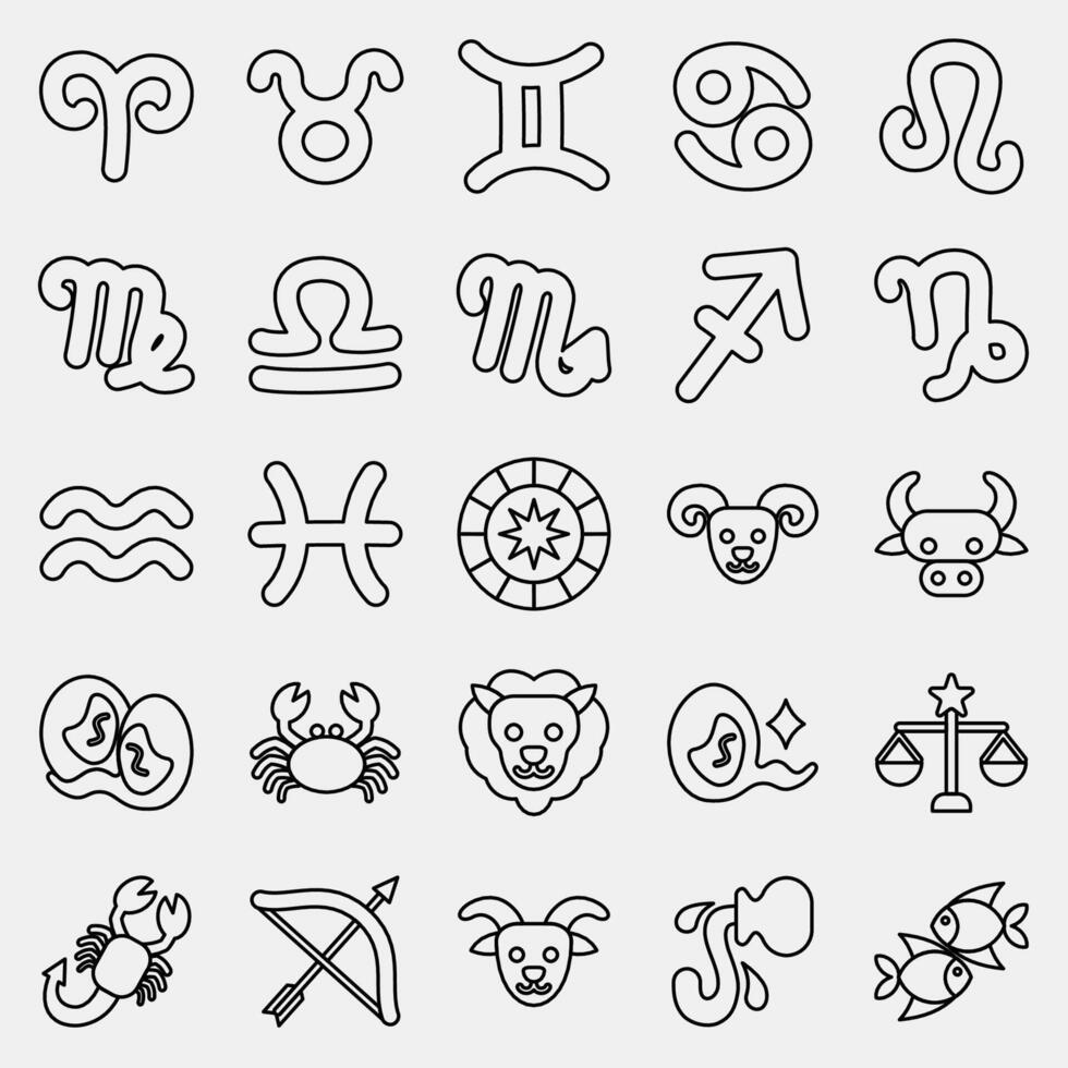 Icon set of zodiac horoscope. Zodiac horoscope elements. Icon in line style. vector