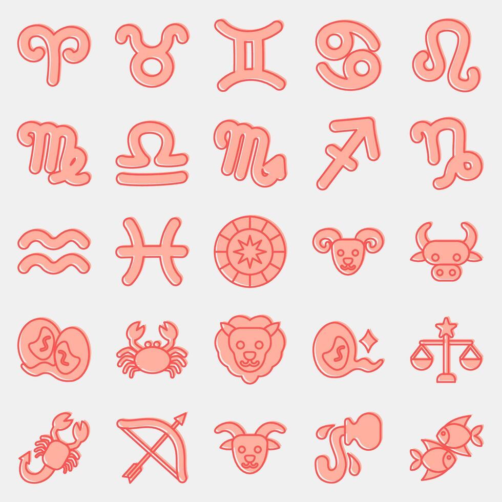 Icon set of zodiac horoscope. Zodiac horoscope elements. Icon in two tone style. vector