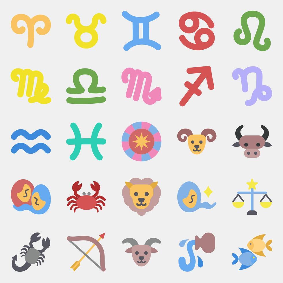 Icon set of zodiac horoscope. Zodiac horoscope elements. Icon in flat style. vector