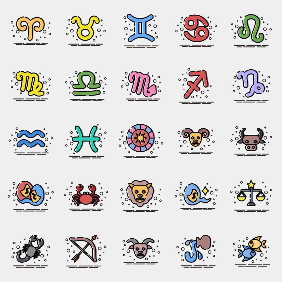 Icon set of zodiac horoscope. Zodiac horoscope elements. Icon in MBE style. vector