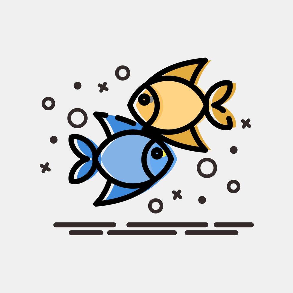 Icon pisces the fishes. Zodiac horoscope elements. Icon in MBE style. vector