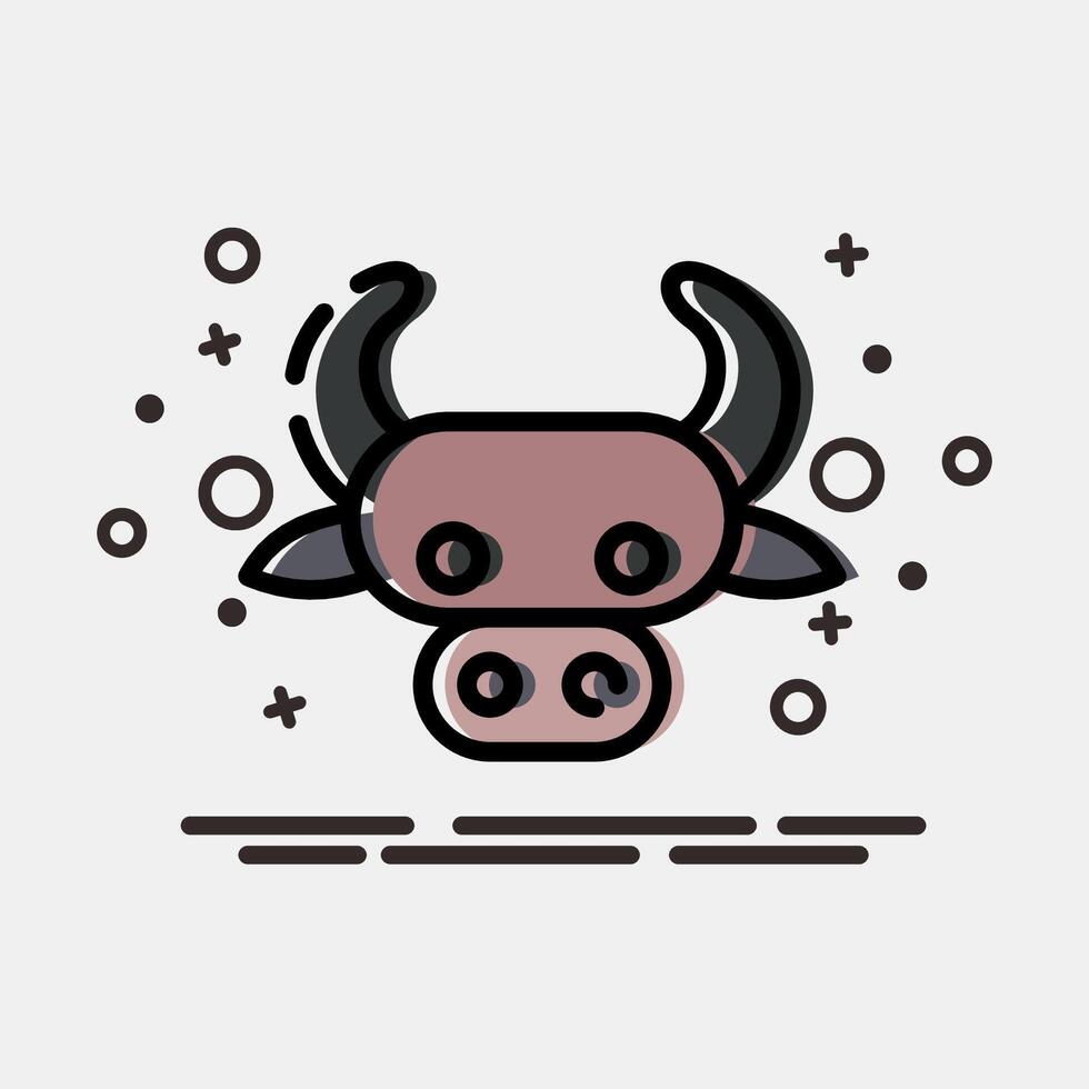 Icon taurus the bull. Zodiac horoscope elements. Icon in MBE style. vector