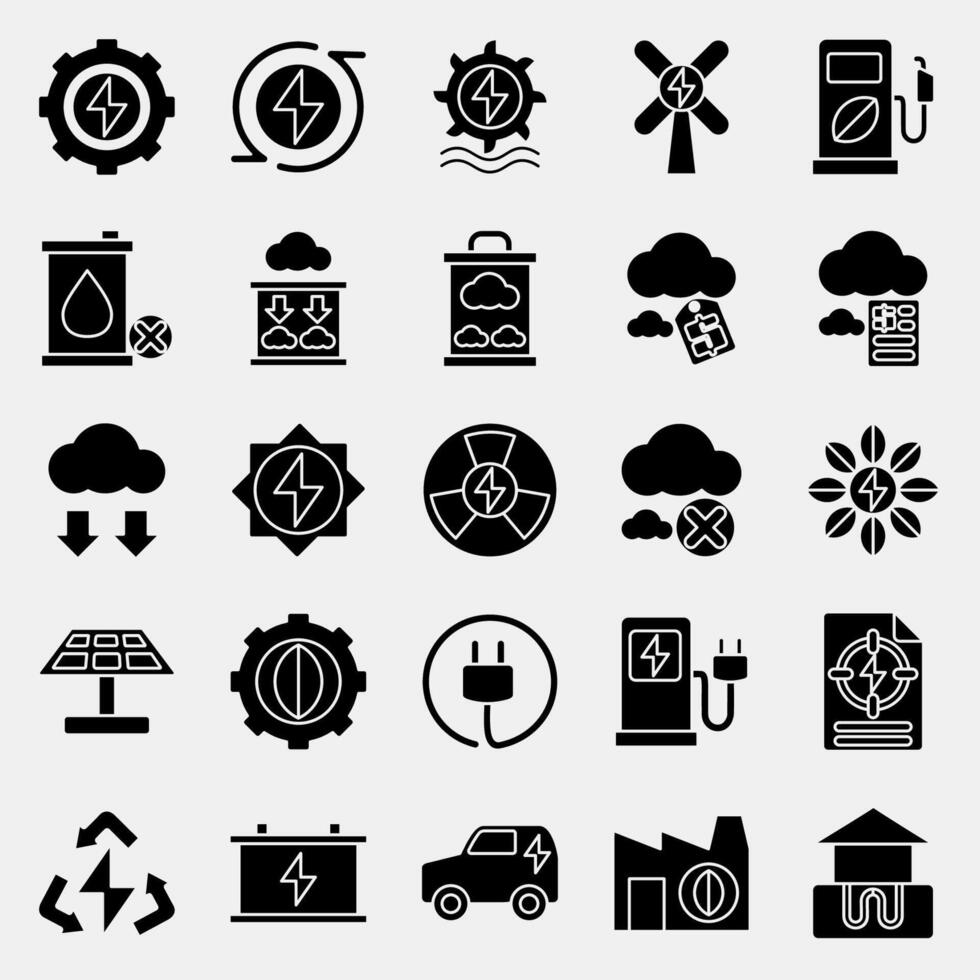 Icon set of renewable energy. Renewable energy elements. Icon in glyph style. vector