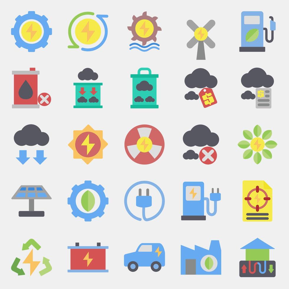 Icon set of renewable energy. Renewable energy elements. Icon in flat style. vector