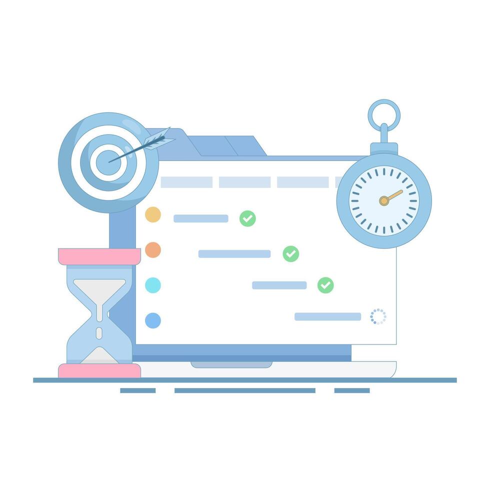 Project Management Concept or Managing a project. strategic plan to manage resources for development, software development planning, gantt chart for work deadlines. flat style design illustration. vector