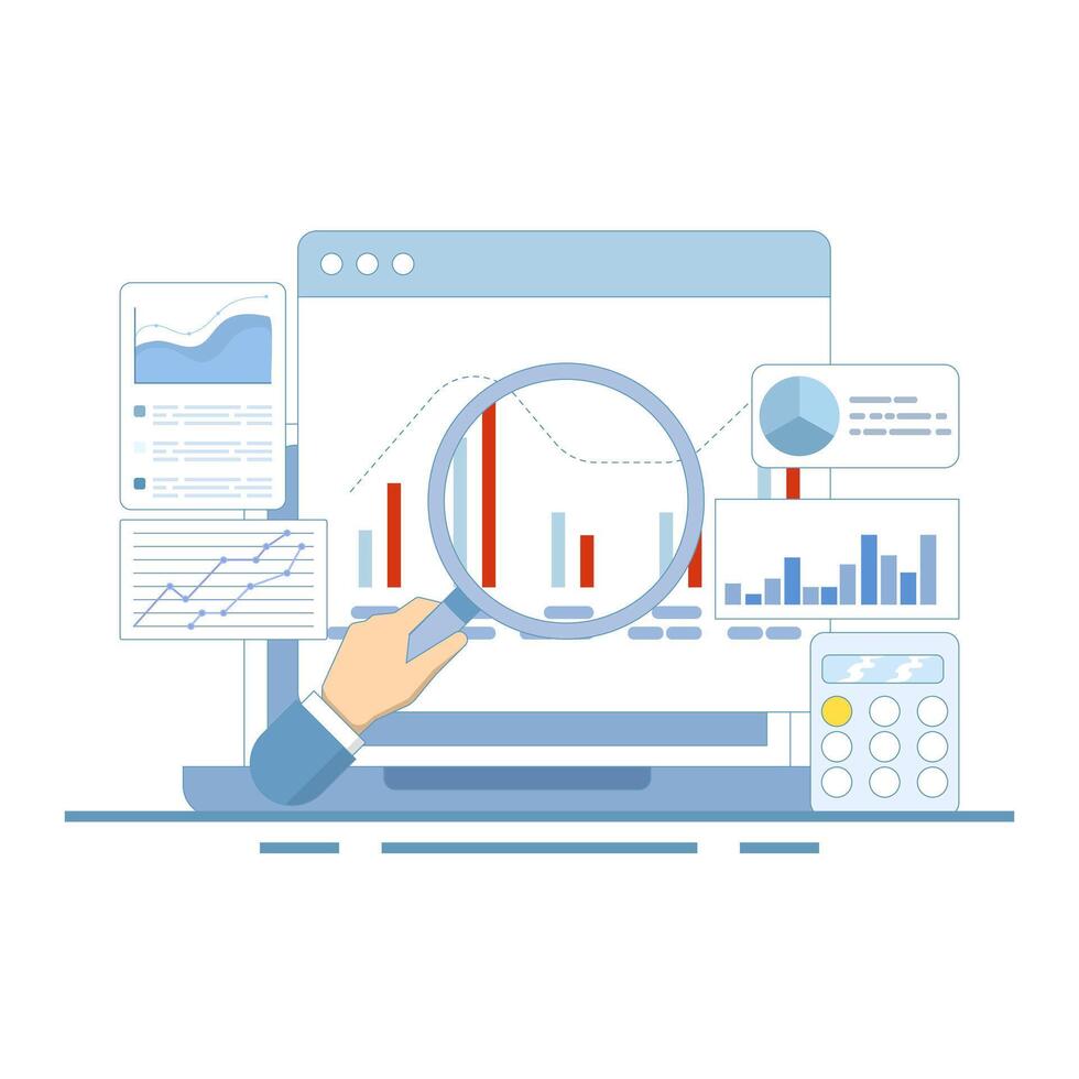 Data analysis concept diagram. data analysis and monitoring on web report dashboard. diagram on monitor. monitor and business investment concept. pie chart. flat design. vector