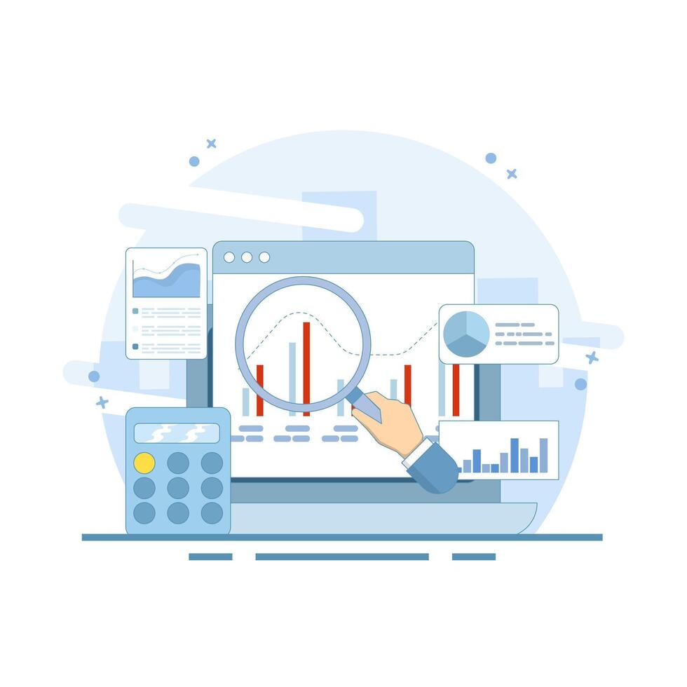 Data analysis concept diagram. data analysis and monitoring on web report dashboard. diagram on monitor. monitor and business investment concept. pie curve diagram. flat style design. vector