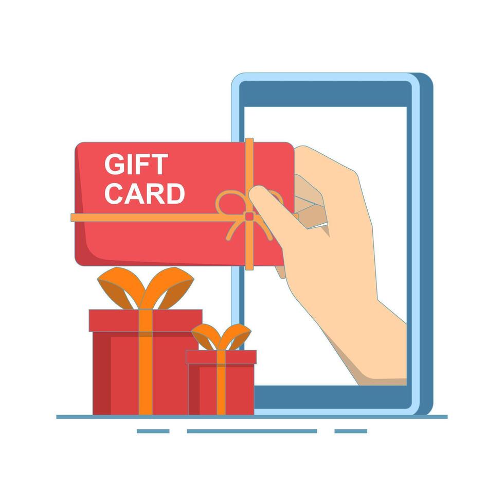 gift card and promotion concept, certificate, voucher or online coupon in the app. gift voucher, discount coupon and certificate. Sales, loyalty program, bonus, marketing. flat illustration. vector