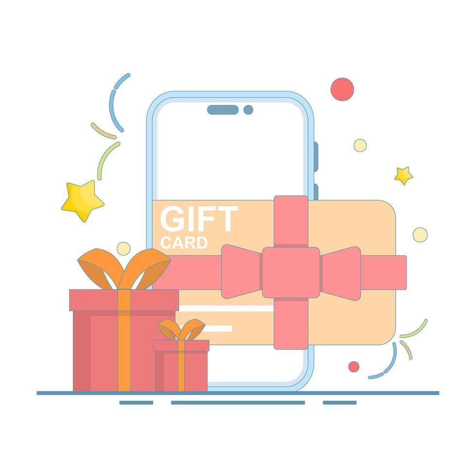 gift card and promotion concept, certificate, voucher or online coupon in the app. gift voucher, discount coupon and certificate. Sales, loyalty program, bonus, marketing. flat design illustration. vector