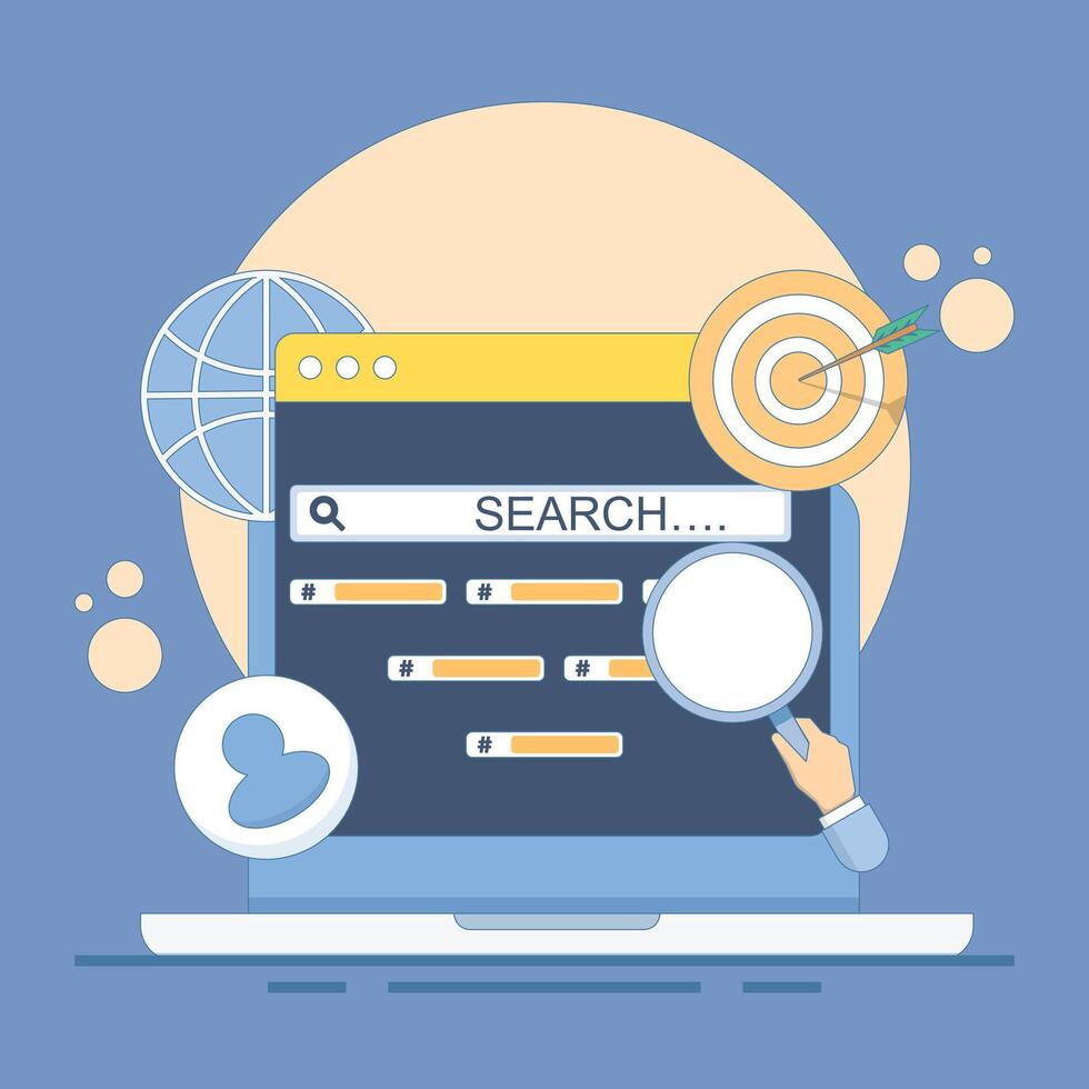 Search engine SEO Strategy Concept. search, find, or research, SEO, search engine optimization. Search Top Ranking. Change SEO ranking position. SEO top ranking. flat style design illustration. vector