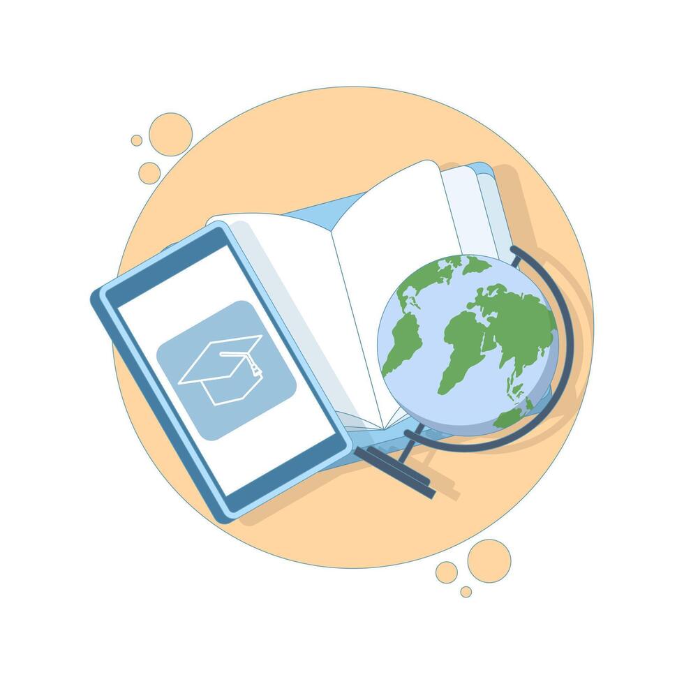 Online education concept, Learning and education, learning and taking online courses. Open book with smartphone, E-learning concept, knowledge and skills improvement. Flat design. vector