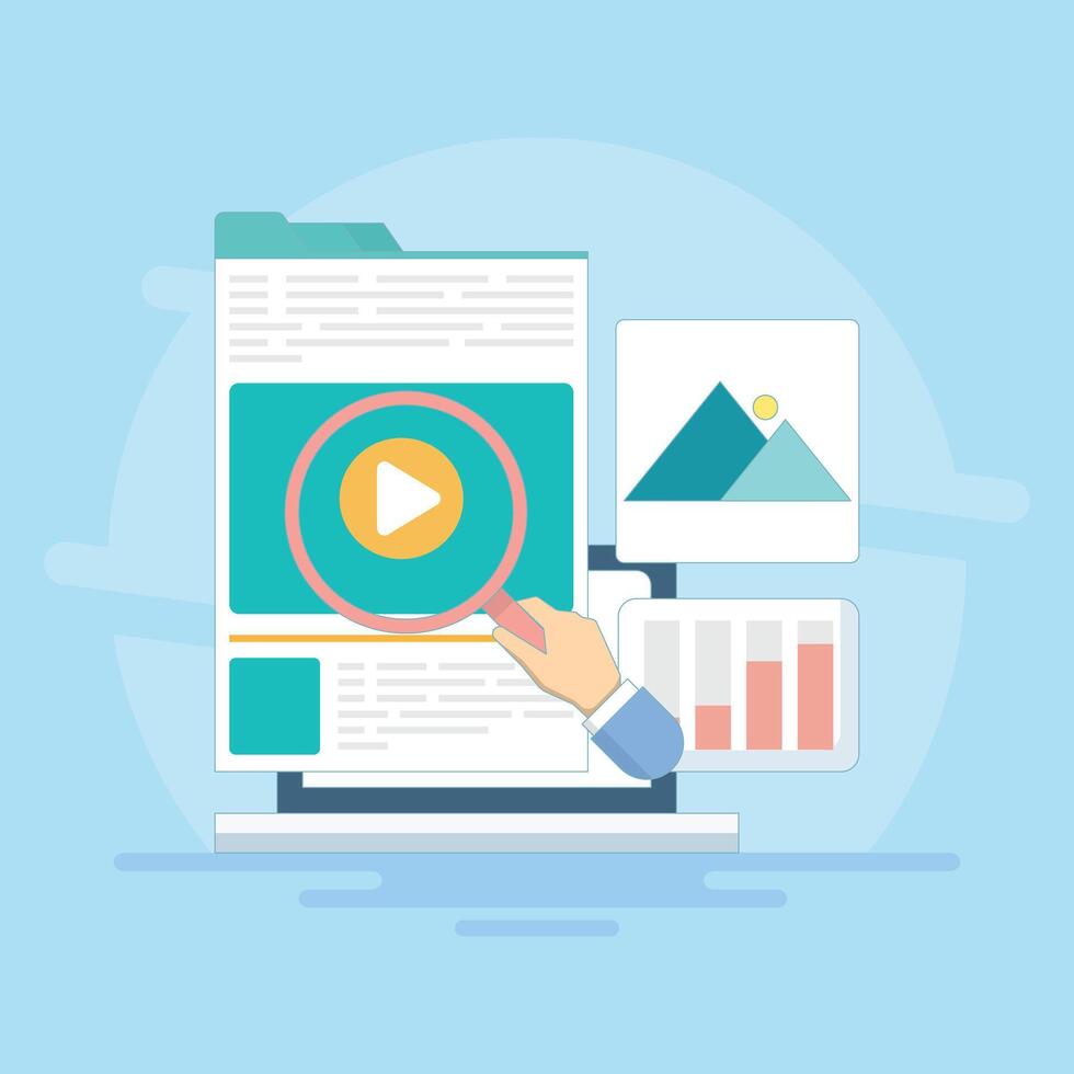 Blog content writing concepts, Quality written content for websites, Brand marketing strategies, High-quality content for social media. Illustrations that emphasize quality content creation. vector