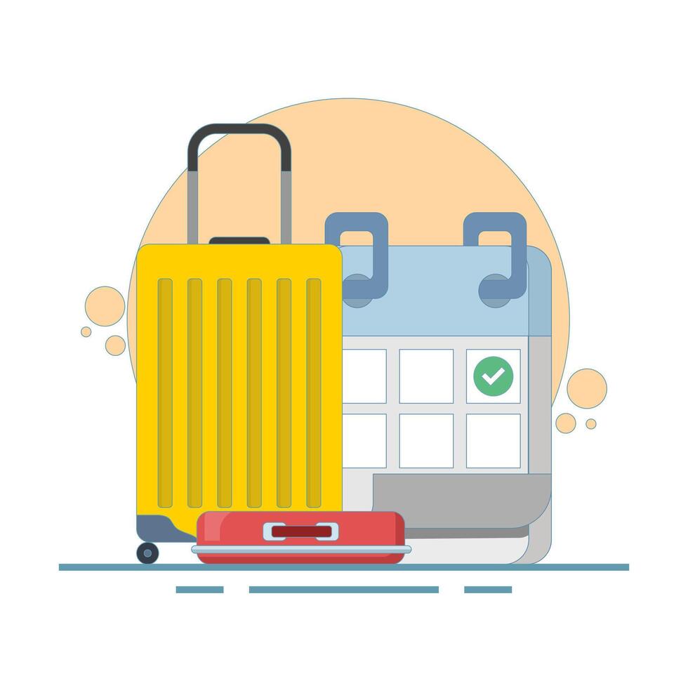 Travel Date Concept. pointing to calendar with check mark indicating Annual Leave, vacation planning. taking time off or vacation to relax and unwind from hard work. flat style design illustration. vector