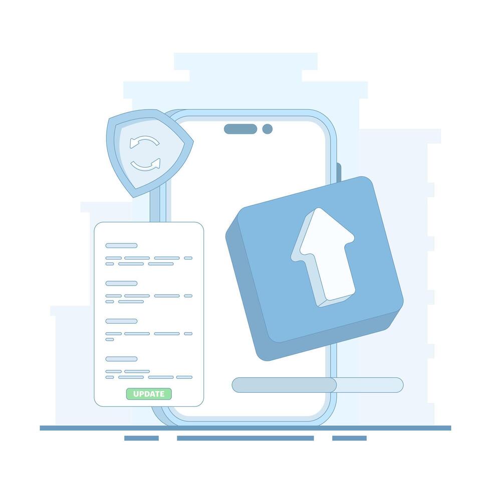 Concept of update process. update to latest version. system update, update to latest version of system software. Latest technology update and maintenance of devices and software. vector