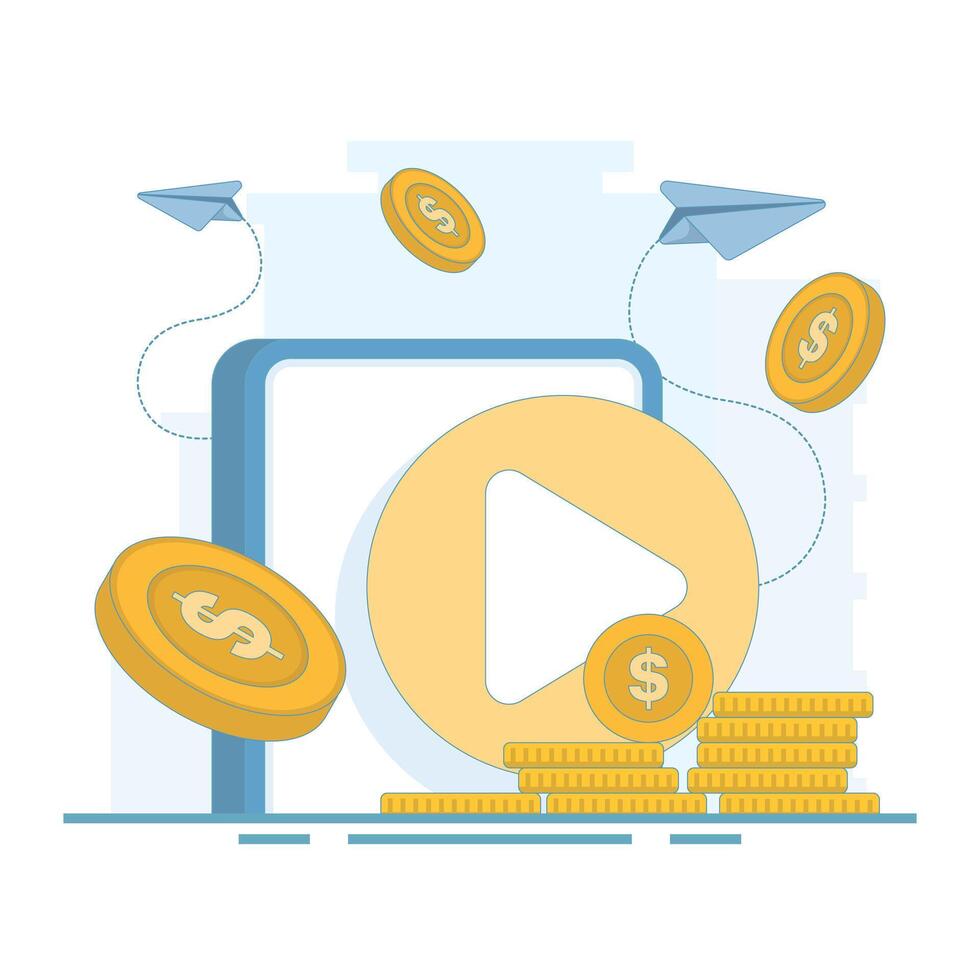 Social Media Concept with Live Streaming . Live streaming through social media channels. New creative content idea for entertainment content. Flat design illustration in the background. vector