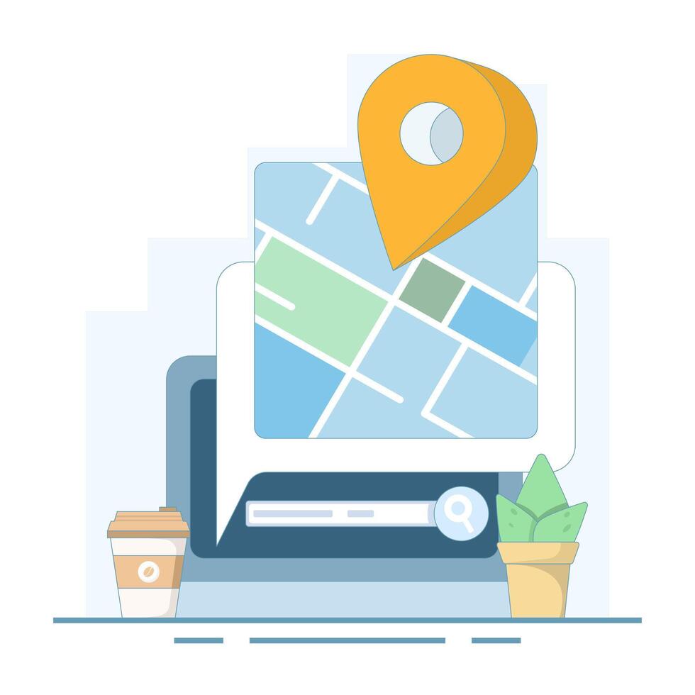 Tracing Location campaign concept. Route planning, location tracking. City travel navigation. Navigation on the map. Map device with GPS pins. Flat design illustration on the background.... vector