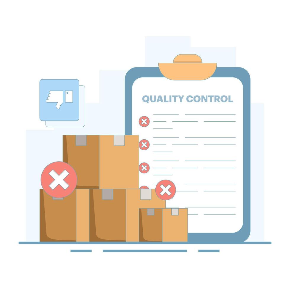 Quality control concept that directs product rejection during inspection. Rejecting product that does not meet quality standards. Product rejection or problem. Design illustration. vector