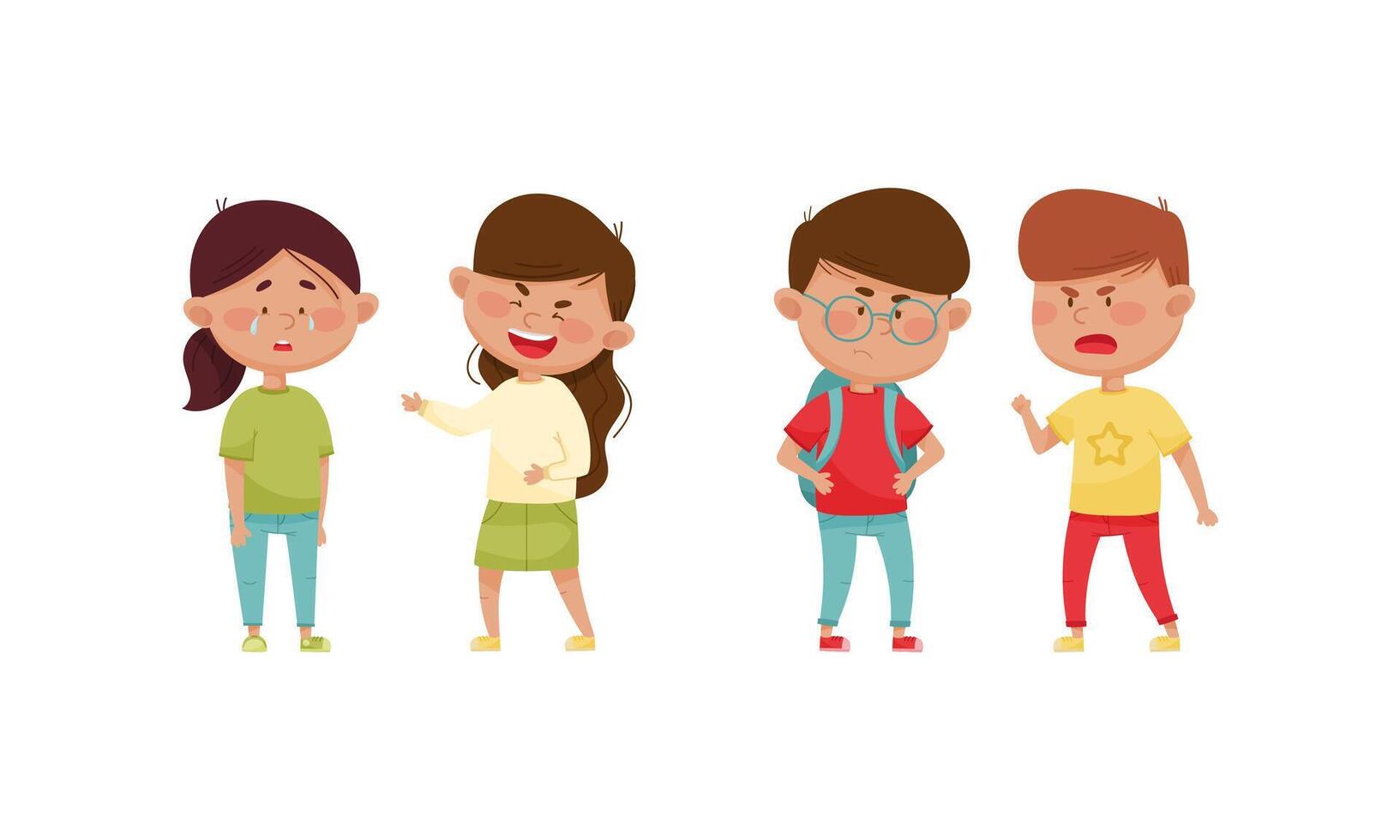 Warring Boy and Girl with Offensive Behavior Insulting Agemate Mocking and Laughing at Them Set vector