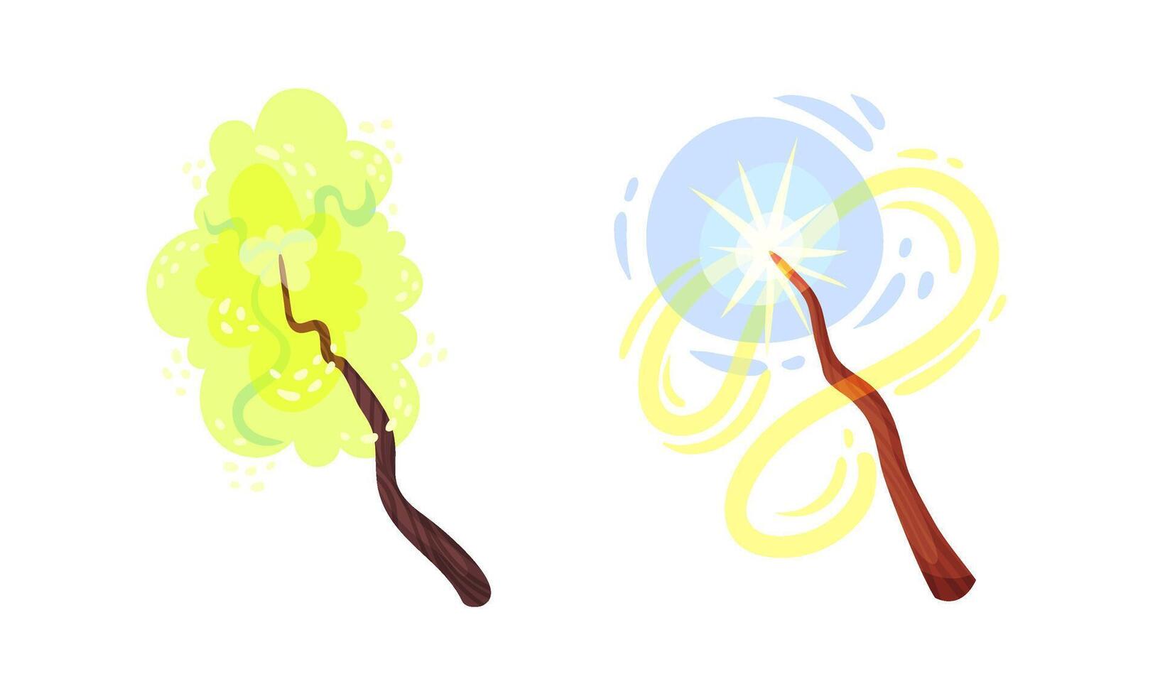 Fairy magic wands casting spells set. Fairy sticks with sparkles cartoon illustration vector