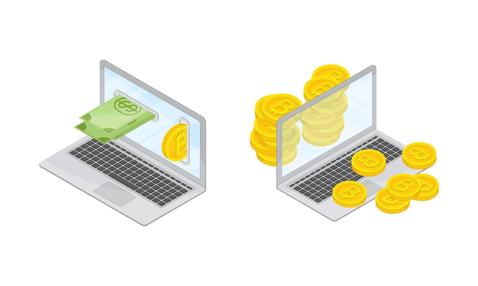 Bitcoin secure worldwide payment. Cryptocurrency technology, bitcoin exchange cartoon illustration vector