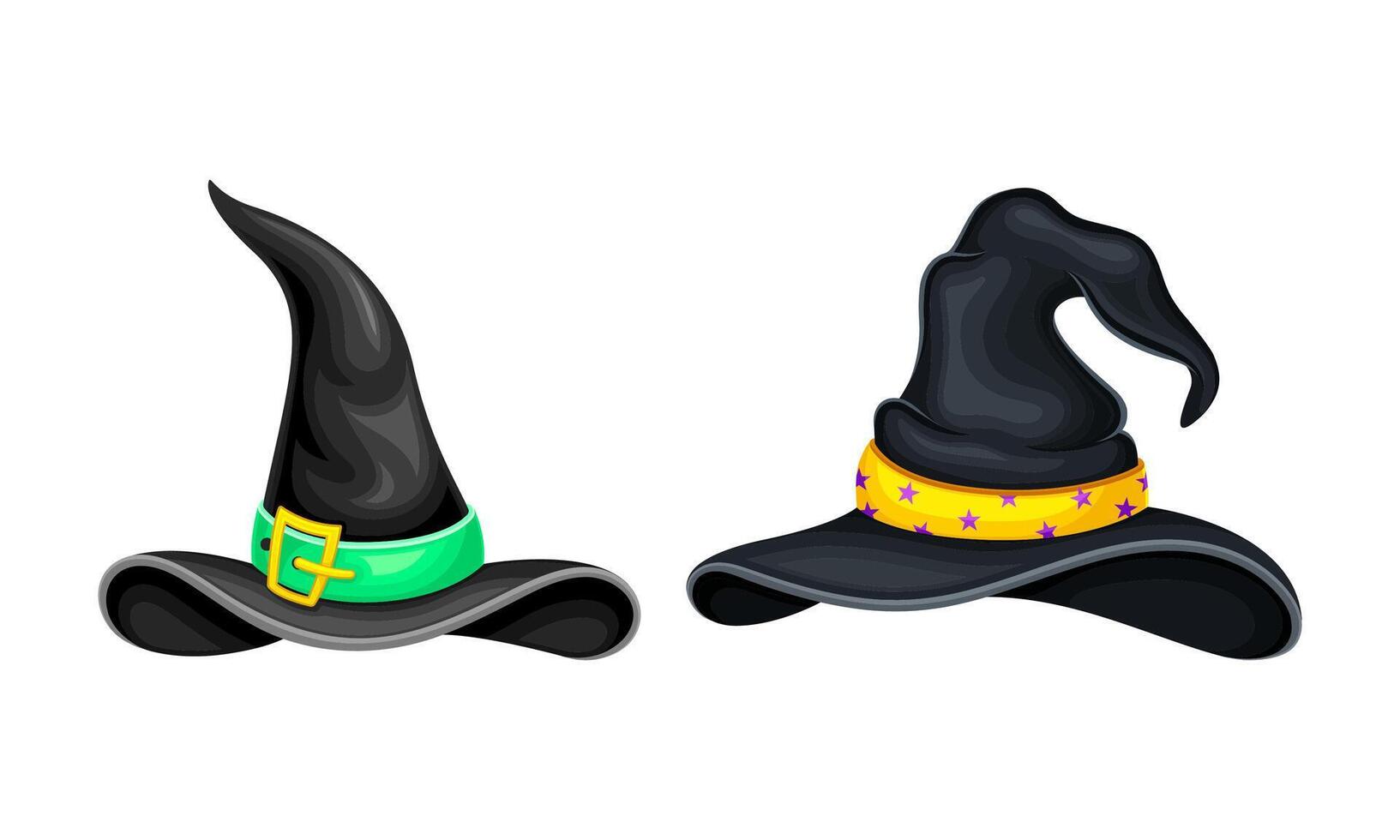 Carnival festive headgears set. Magician and wizard hats cartoon illustration vector