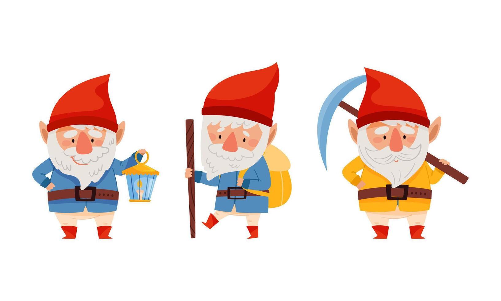Cute scandinavian gnomes characters daily routine activities set cartoon illustration vector