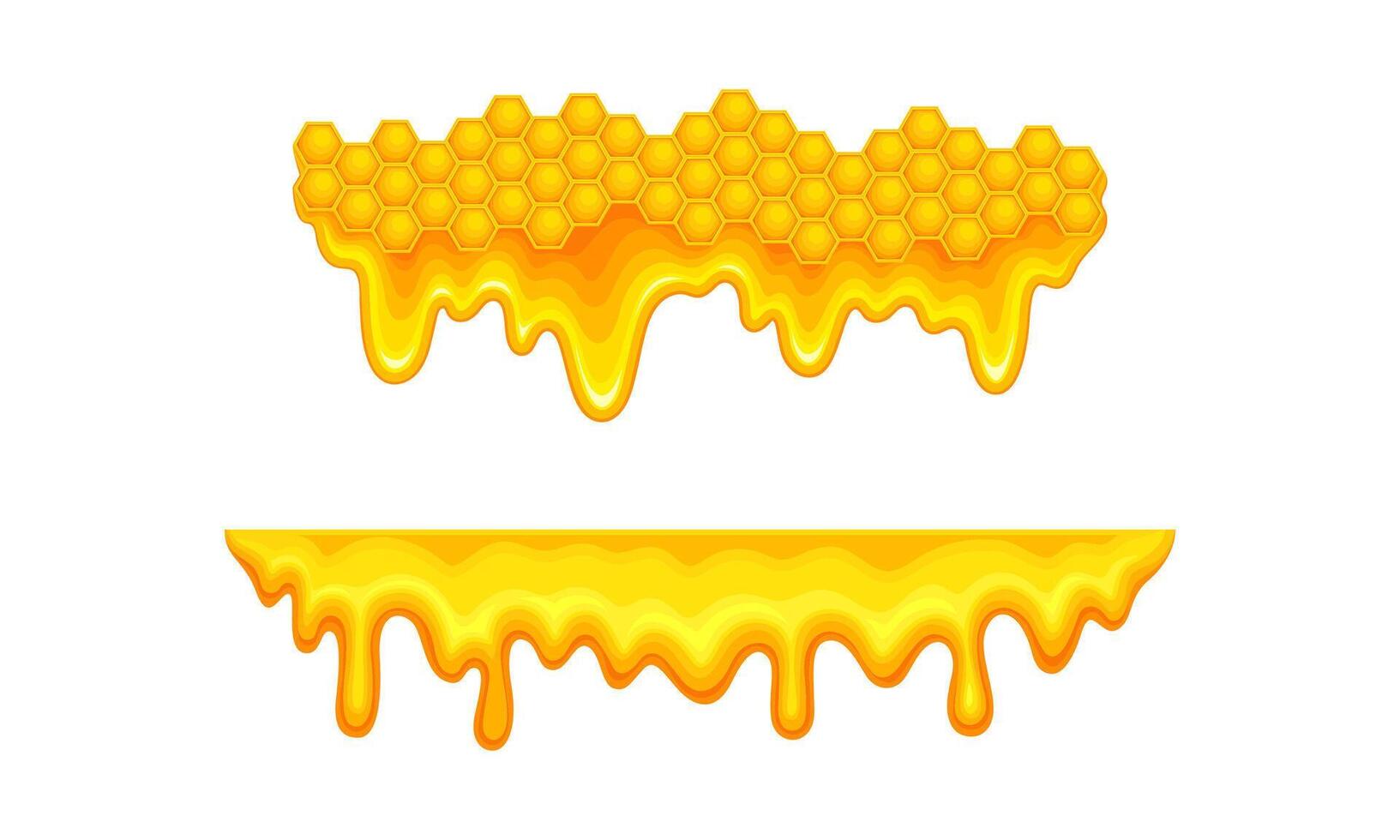Beekeeping and honey production set. Honeycomb slices with liquid dripping honey, apiculture product illustration vector