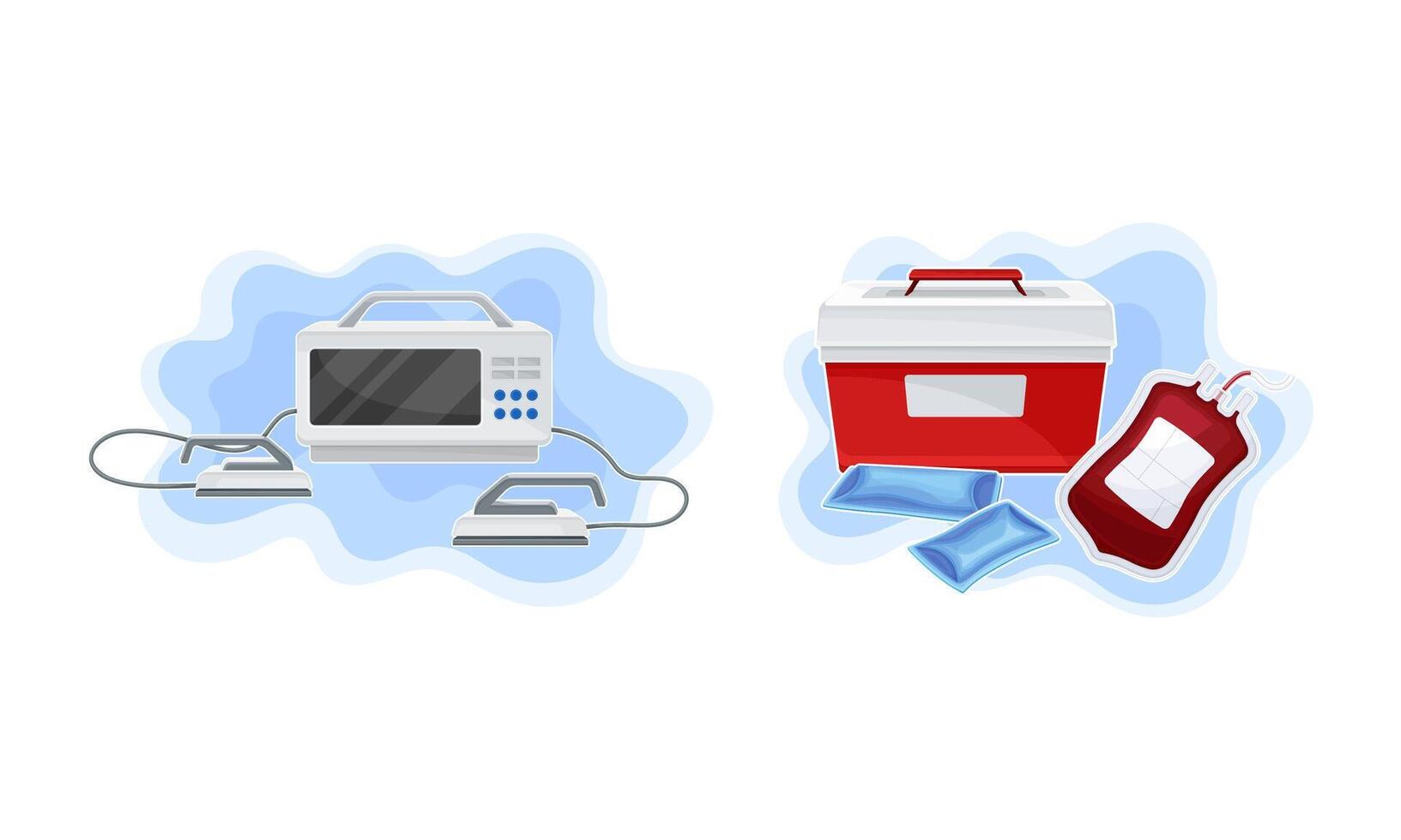 Automated external defibrillator and blood bag illustration vector