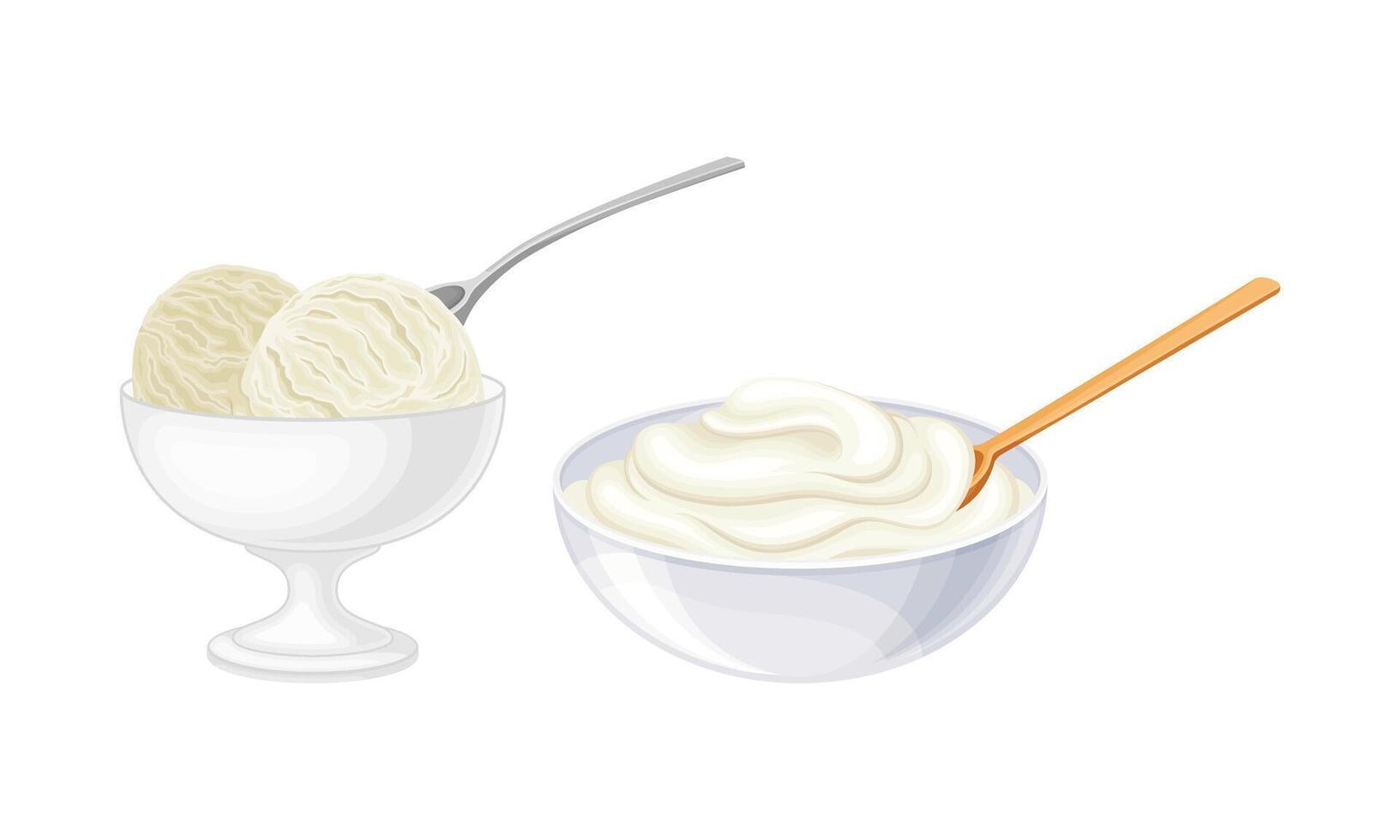 Dairy products set. Ice cream and sour cream illustration vector