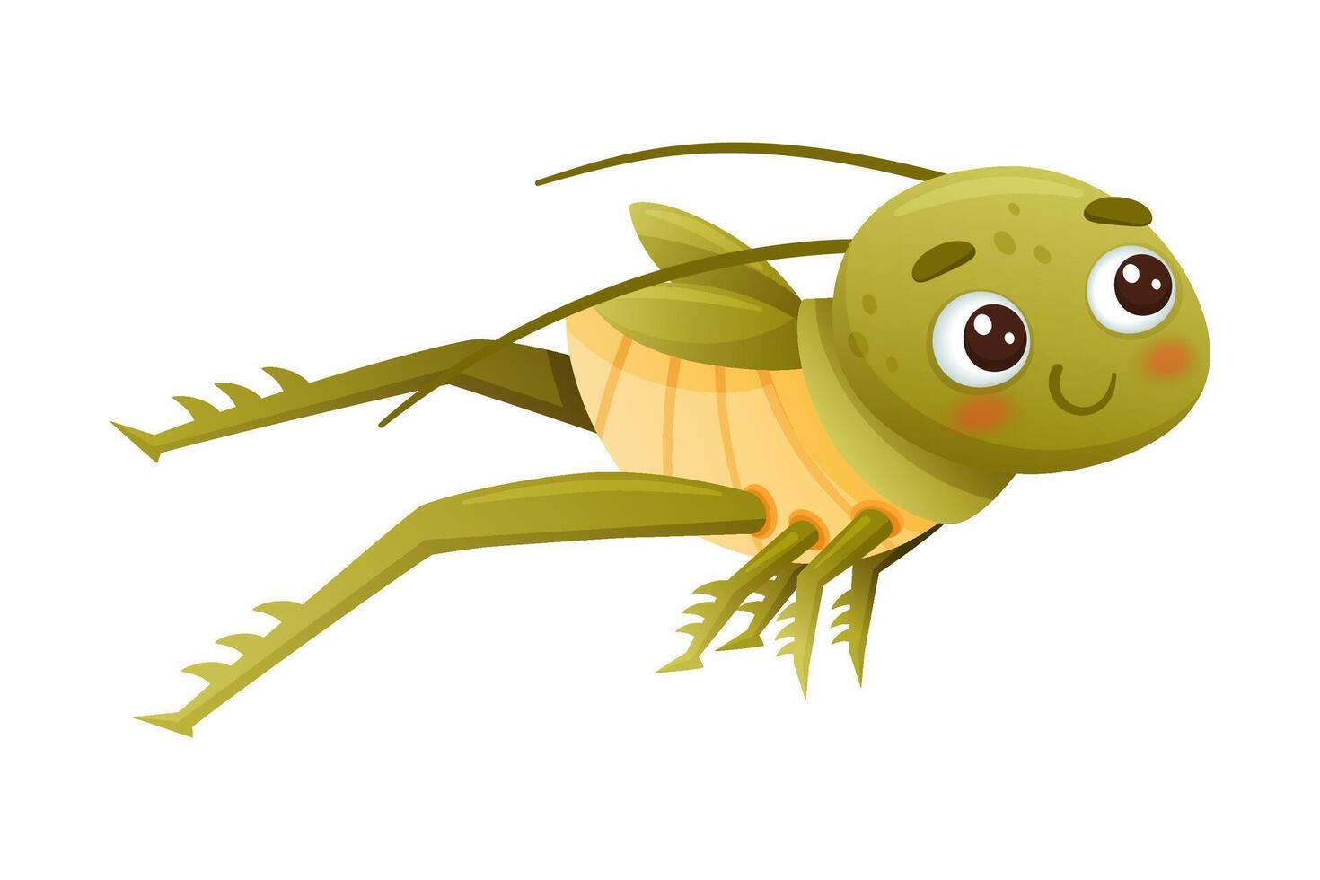 Cute green grasshopper jumping. Funny baby insect mascot cartoon character illustration vector