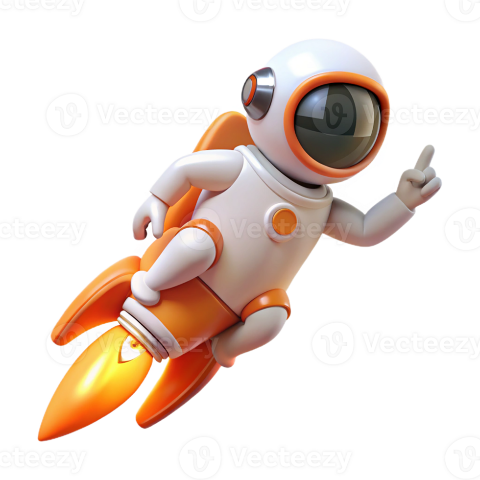 An orange and white astronaut on a rocket png