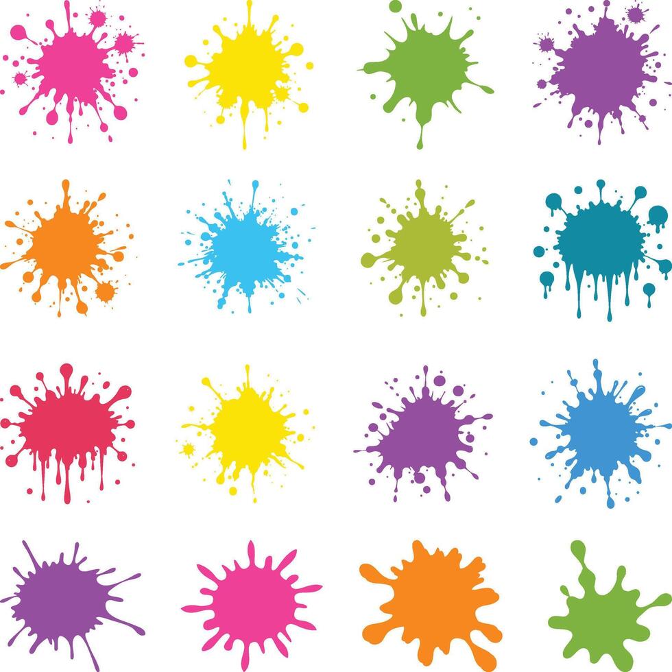 Black Ink Splashes Splotches, Splash and ink splatter cartoon set. Stain and paint splat shapes, liquids drop icon, and flat splatter. vector