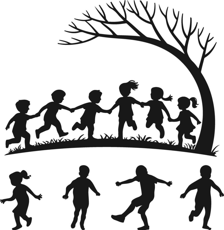 Children Playing Silhouette, Children Playing Soccer Silhouette Set, vector