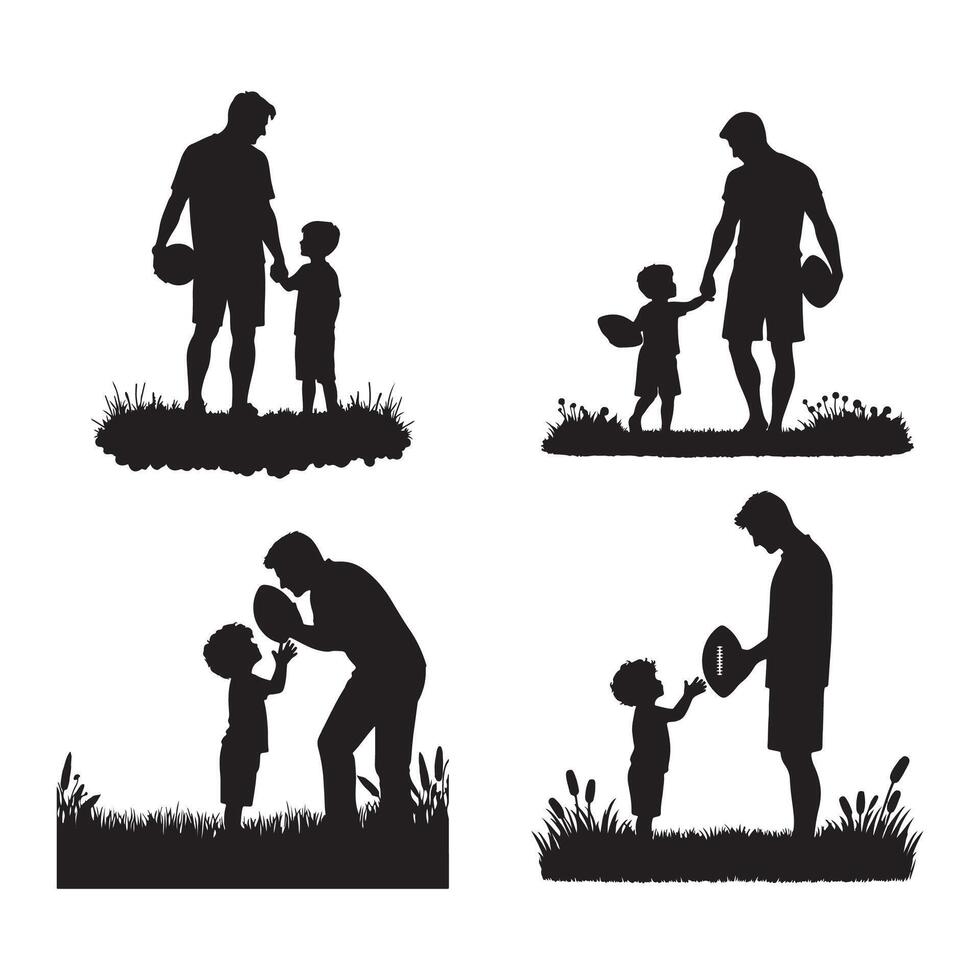 Silhouette of Father and Son Playing Ball Heartwarming Moment vector
